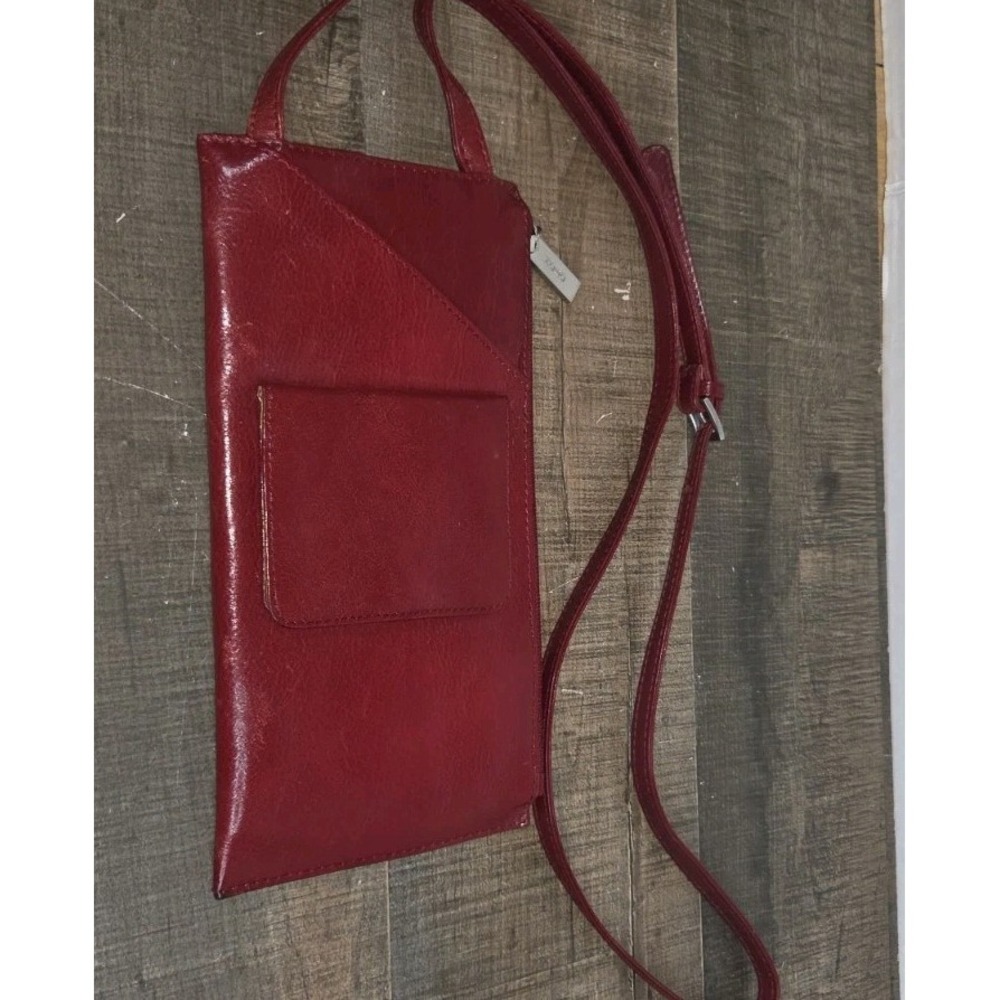 Hobo International Red Glazed Leather Crossbody Wallet Phone Bag Adjustable
